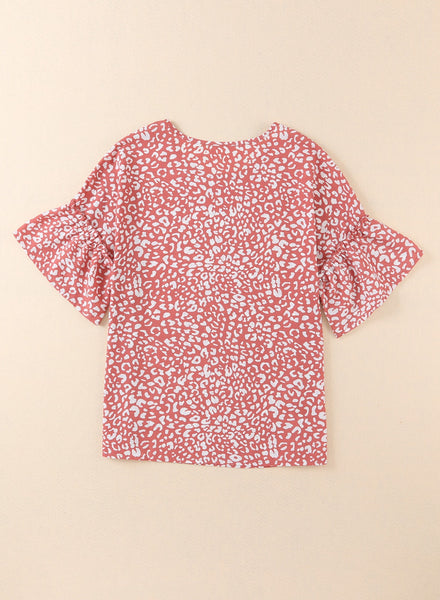 Leopard Spotted Ruffle Sleeve T-Shirt