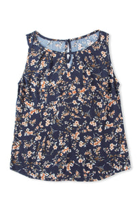 Cutout Decor Round Neck Floral Tank Top