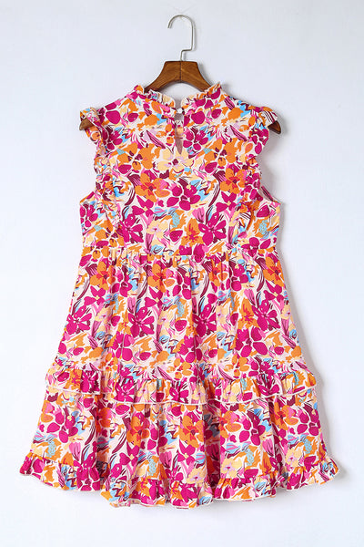 Ruffle Trim Tiered Sleeveless Floral Mini Dress