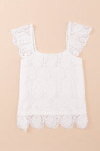 Lace Crochet Ruffled Square Neck Tank Top