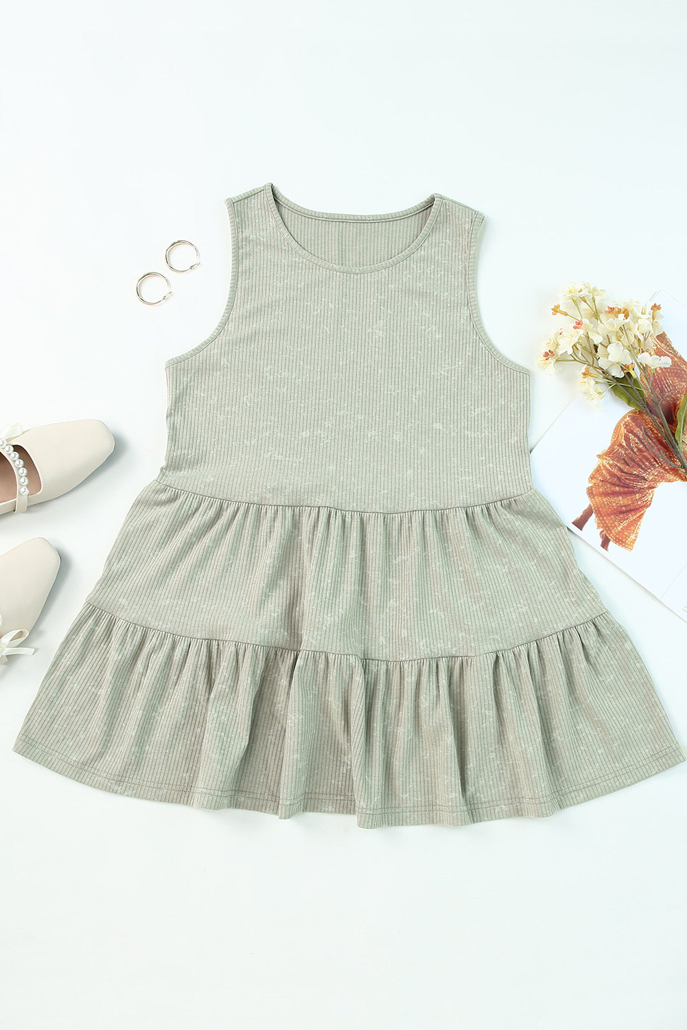 Knit Sleeveless Tiered Ruffle Flowy Tank Top