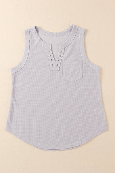 Notched Neck Eyelet Thermal Knit Tank