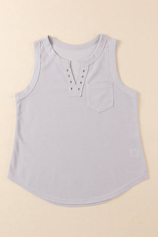 Notched Neck Eyelet Thermal Knit Tank