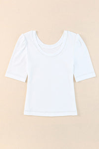 Round Neck Half Sleeve Ribbed Knit Top