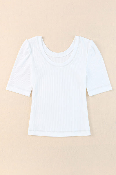 Round Neck Half Sleeve Ribbed Knit Top