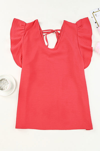 V Neck Ruffle Sleeve Loose Top