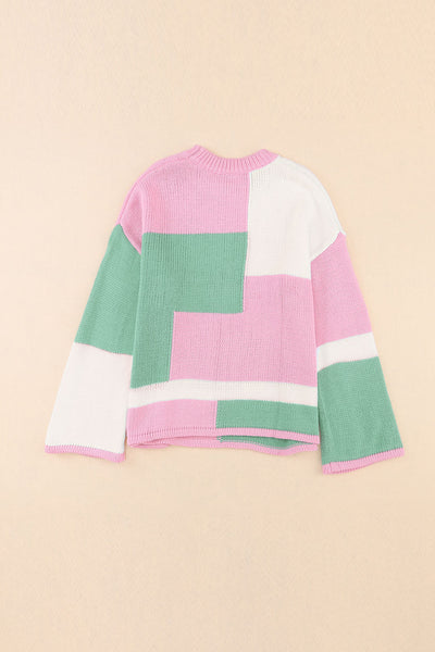 Colorblock Drop Shoulder Bell Sleeve Sweater