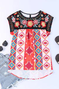 Floral Aztec Geometric Cap Sleeve Top