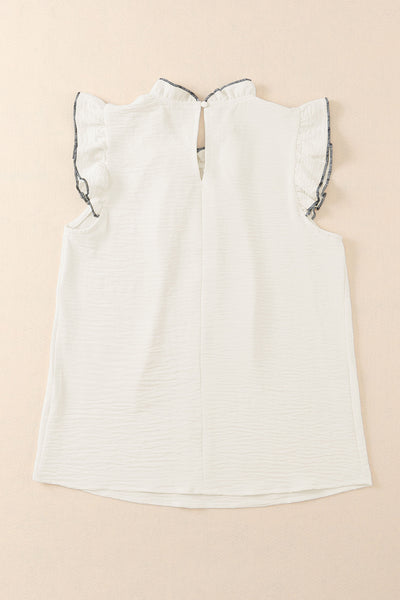 Contrast Trim Ruffled Crew Neck Sleeveless Top