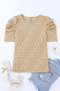 Floral Lace Ruched Bubble Sleeve Top