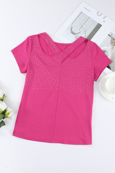 Rhinestone Criss Cross Short Sleeve T Shirt