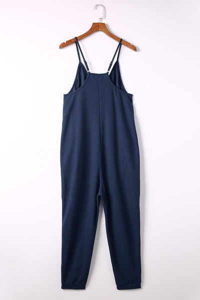 Textured V-Neck Pocketed Casual Jumpsuit