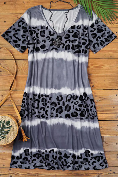 Leopard Color Block V-Neck T-shirt Dress