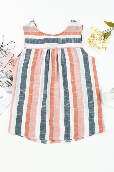 Split V Neck Striped Print Tank Top