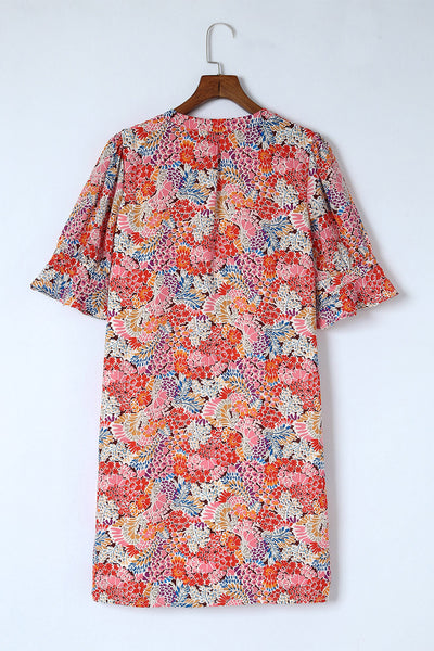 Boho Floral Printed Flutter Sleeve Dress