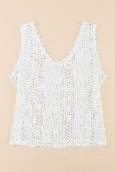 Lace Crochet Open Back U Neck Tank Top