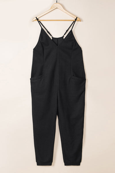 Textured V-Neck Pocketed Casual Jumpsuit