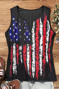 American Flag Printed Notched V-Neck Tank Top