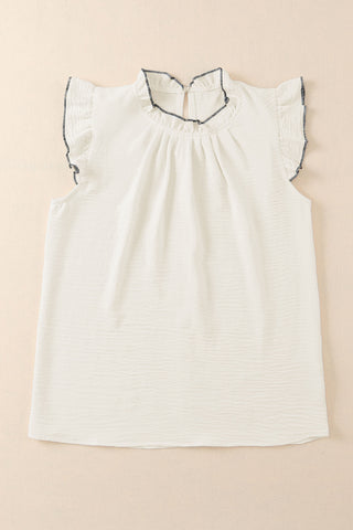 Contrast Trim Ruffled Crew Neck Sleeveless Top