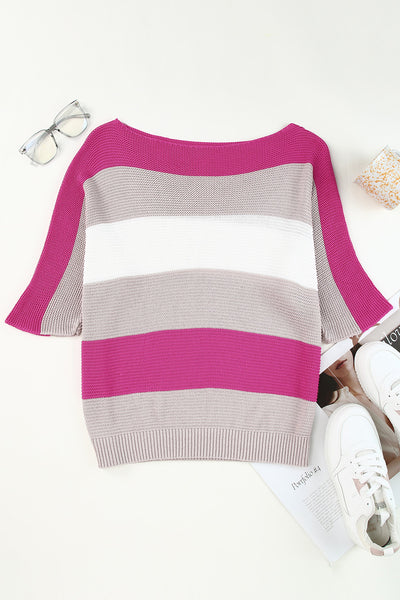 Contrast Stripe Knit Half Sleeve Sweater