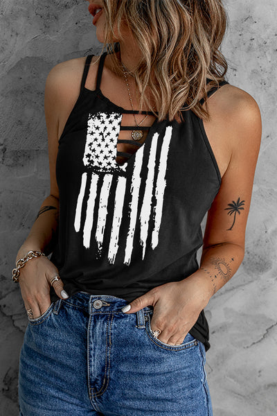 American Flag Cut Out Spaghetti Strap Tank Top