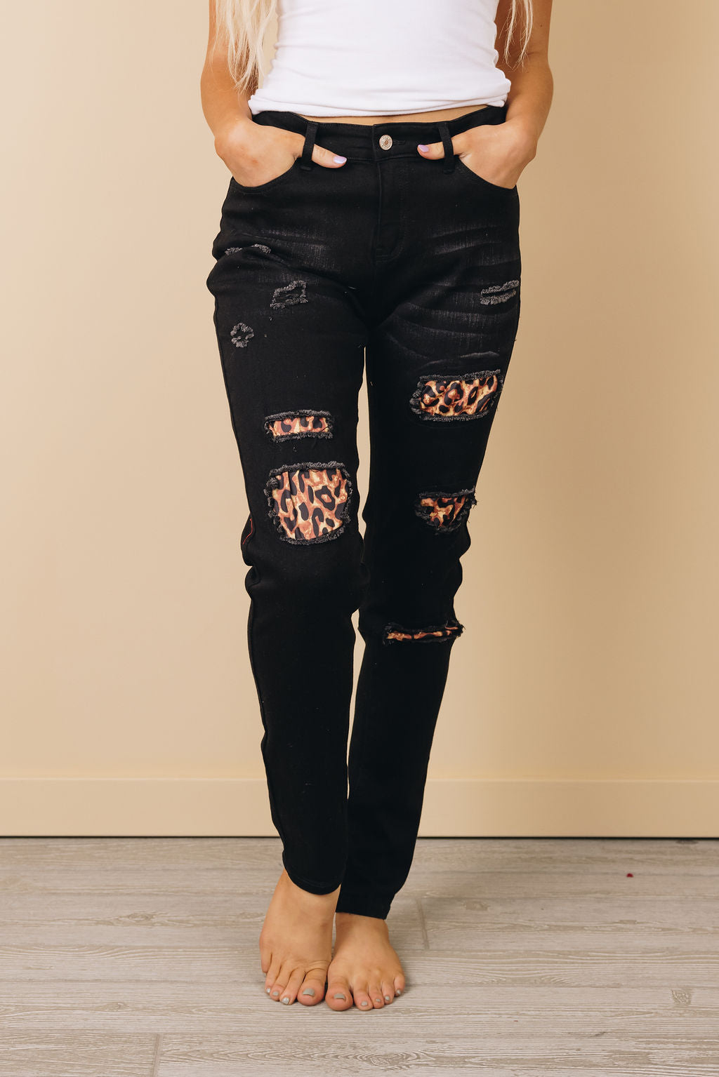 Hershey Leopard Patch Skinny Jeans