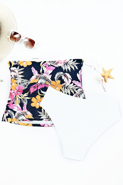 Floral Bandeau Tankini 2pcs Swimsuit