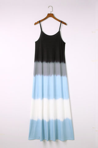 Spaghetti Strap Tie Dye Slit Maxi Dress