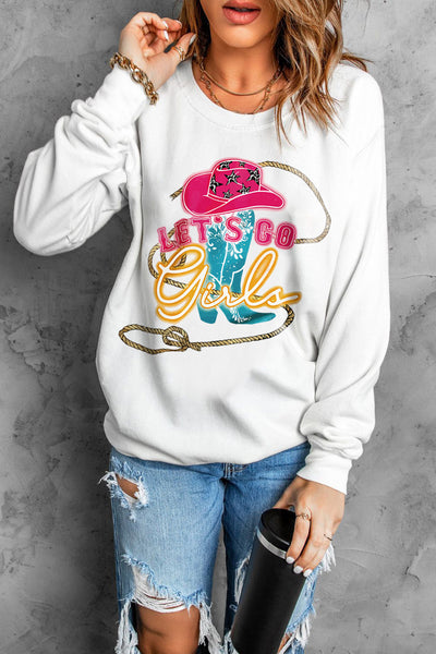 Hat Boots Graphic Print Pullover Sweatshirt