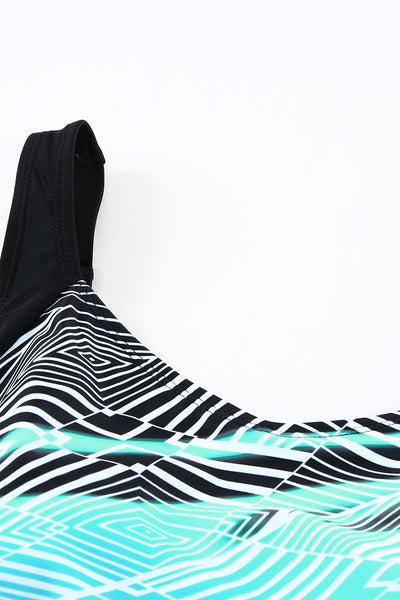 Striped Pattern Print Sleeveless Onepiece Swimsuit