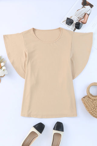 Ruffled Ribbed Knit Loose Top