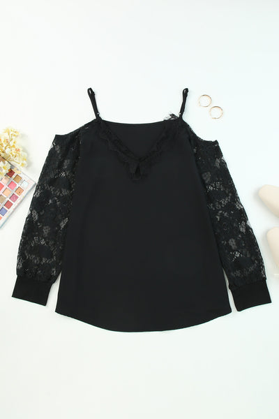 Lace Splicing Cold Shoulder Blouse