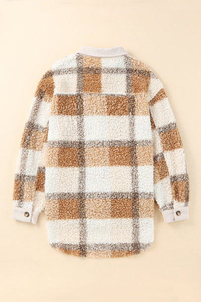 Plaid Pocketed Teddy Jacket