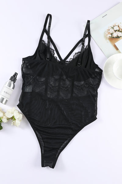 Spaghetti Straps Lace Panel Bodysuit