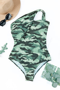 One Shoulder Camouflage One-piece Swimwear