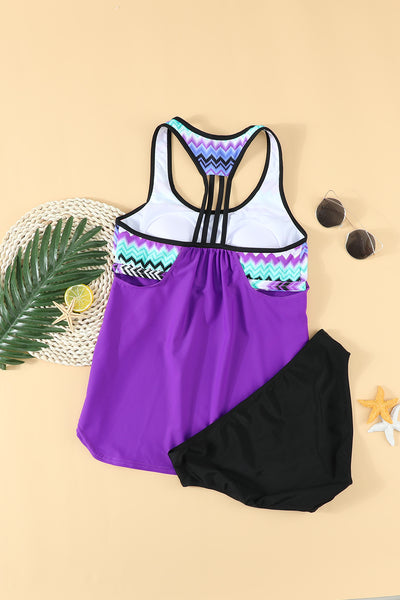 Splicing Scoop Neck Tankini Swimsuit