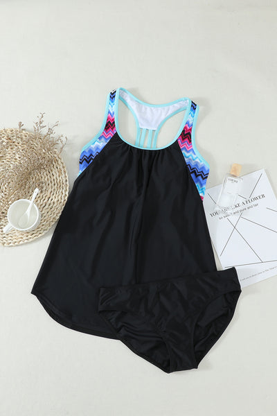 Splicing Scoop Neck Tankini Swimsuit