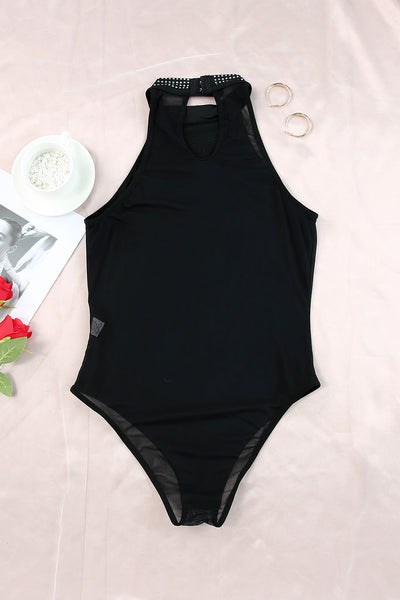 High Neck Sleeveless Diamante Bodysuit