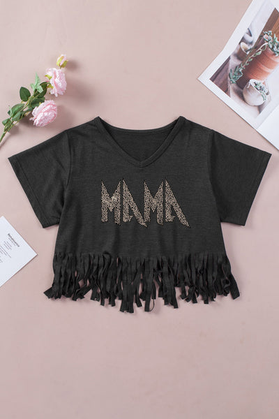 Leopard MAMA Fringed Hem Top