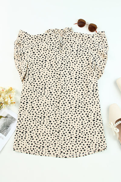 Leopard Ruffle High Neck Flowy Blouse