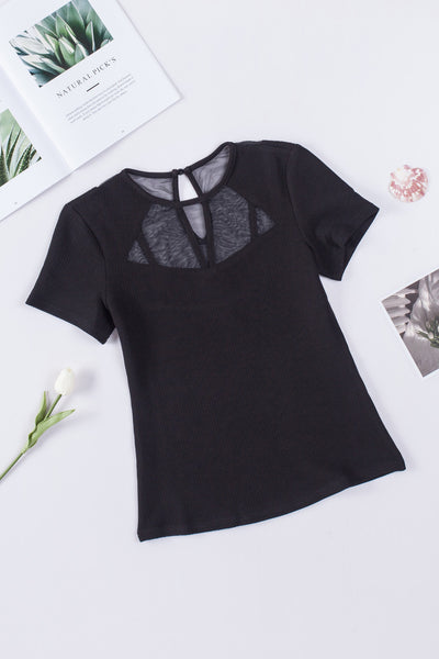 Contrast Mesh Knit Short Sleeve T-shirt