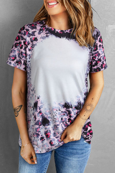 Leopard Dyed Print Bleached Blank Tee