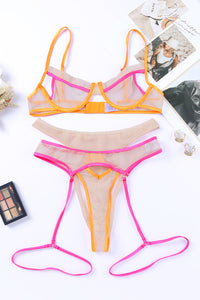 Colorblock Spaghetti Strap 3 Piece Lingerie Set