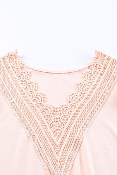 Contrast Lace Scalloped Neck Petal Sleeves Top