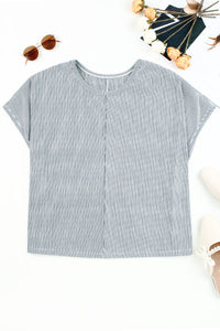 Ribbed Knit Round Neck Relaxed Tee