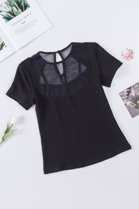 Contrast Mesh Knit Short Sleeve T-shirt