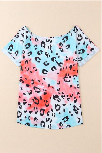 Leopard Tie-dye V Neck Tee