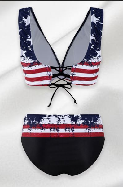 American Flag High Waist Back Tethered Bikini
