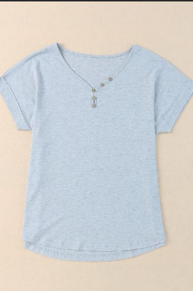 V Neckline Buttoned Detail T-shirt