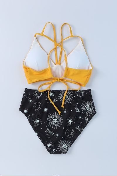 Sun Moon Hollow Out Criss-Cross Bikini Set